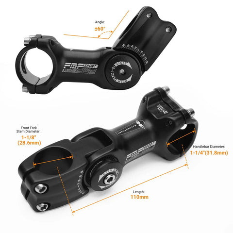 31.8mm Aluminum MTB Stem 110mm 60 Degree Adjustable Riser Handlebar for 1.25 Inch bars, lightweight alloy construction.
