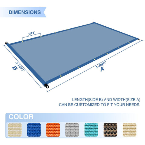 Dimensions of 12x12 Ft Pergola Shade Canopy Cover With Grommets And Weighted Rods UV Blocking Durable HDPE Fabric