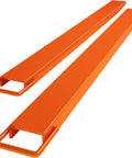 Pair of orange 96-inch pallet fork extensions for forklifts; heavy-duty steel, 4.5-inch width, 4600 lb capacity