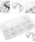 E Shaped Retaining Ring Kit 1.5 To 15mm In Box Stainless Steel Assortment For Shafts Machinery And DIY Projects A Handy Metal Clip Ring Set For Quick Secure Fits, box of stainless E-clips