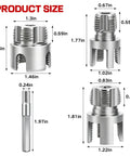 Heavy Duty PVC Pipe Threader Kit With Tapping Tool For 1/2, 3/4 And 1 Inch Pipes shown with detailed size dimensions.
