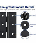 2.5 Inch Matte Black Door Hinges 6 Pack With Solid Steel Build, Square Corner, Built To Last Butt Hinge Hardware And Matching Screws