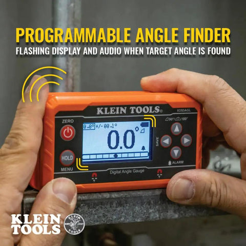 Digital Level Angle Finder With Programmable Angles, Measures 0 To 90 And 0 To 180 Degrees, Dual Axis Bullseye Ranges in use