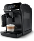 Fully Automatic Espresso Machine With LatteGo Milk Frother Delivers Barista Grade Cappuccino At The Push Of A Button Featuring Ceramic Grinder And AquaClean Filter Easy Peasy For A Total Game Changer In Black, showing cappuccino being brewed.