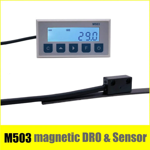 M503 Magnetic Scale DRO Display With Built In Magnetic Measurement System And Magnetic Tape For Woodworking, Stain Belt Profile Ready To Roll, Embedded Sensor, Plug And Play Benchtop Setup, digital display and sensor with tape