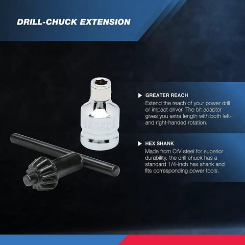 3/8 Inch Pro Grade Drill Chuck Adapter For Impact Drivers With 1/4 Inch Quick Change Shank Includes 1/2 Inch Adapter For Impact Guns