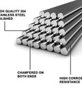 Solid 304 Stainless Steel Rods 9.5mm (3/8 Inch) Diameter, 12 Inch Length, 2 Pack Lathe Bar Stock For DIY Projects, polished and chamfered.