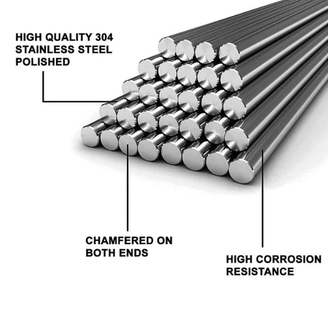 Solid 304 Stainless Steel Rods 9.5mm (3/8 Inch) Diameter, 12 Inch Length, 2 Pack Lathe Bar Stock For DIY Projects, polished and chamfered.