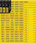 Kick Ass Circuit Breaker Labels Designed To Tame Your Electrical Panel With A Super Solid Grip showing yellow markers for switch identification.