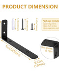 Diagram showing dimensions of 6-Piece L Shelf Brackets, 5x2 Inch Corner Support Brackets with matte black finish, screws included.
