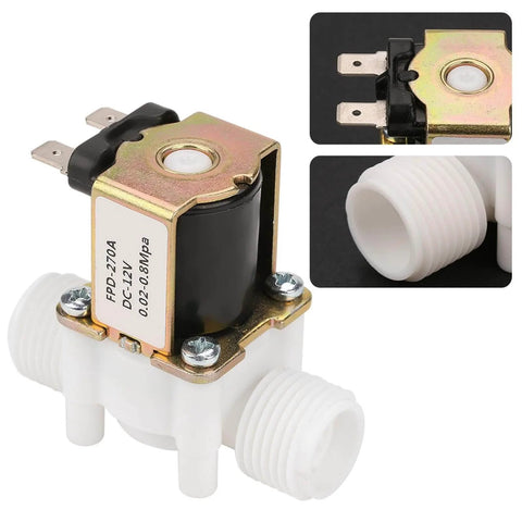 Workhorse Solenoid Water Valve 12V And 24V DC, plastic body, G1/2 port, close-up of PP+metal construction, normally closed