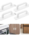 Four Pack White Peel And Stick Cabinet Handles With Premium Adhesive Backing No Drill Installation on drawers and cabinets