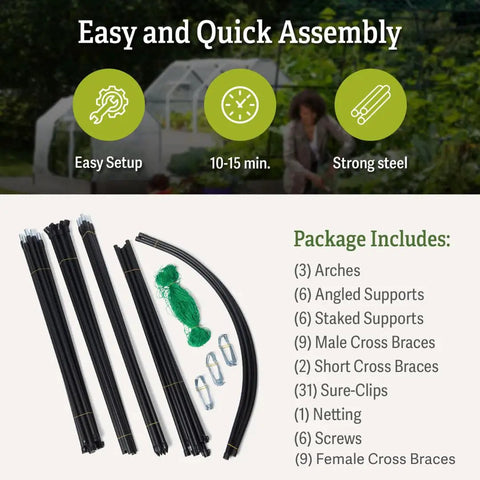 Components for 63 Inch Long 80 Inch Tall Garden Arch Arbor For Climbing Vines Heavy Duty Metal Trellis With Nylon Netting