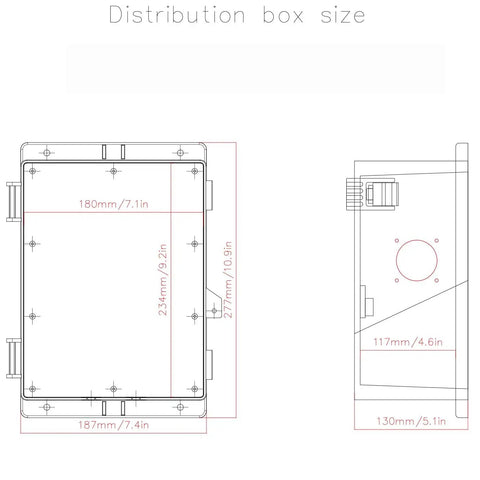 Technical drawing of Outdoor Waterproof Electrical Junction Box Weatherproof Nema Enclosure with dimensions