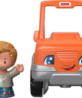 Easy Grip Push Along Pick Up Truck Toy With Figure For Toddlers, orange truck and smiling figure on white background