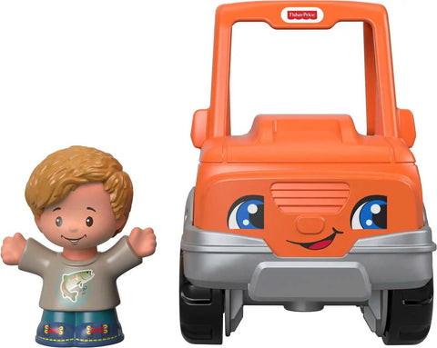 Easy Grip Push Along Pick Up Truck Toy With Figure For Toddlers, orange truck and smiling figure on white background