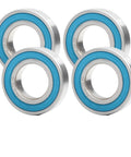Four blue-sealed 6904RS ball bearings, 19.05x37x9 mm, for bicycle bottom brackets (front view)