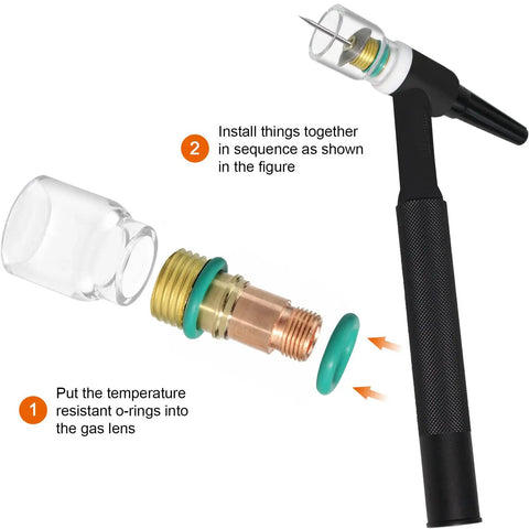 Schematic of 25 Piece TIG Stubby Gas Lens Nozzle Kit For WP 17 18 26 Welding Torch 3 32 Inch Tips Accessories Pack