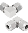 Front view of Yoebor 304 stainless steel compression tube fittings, 90-degree elbow, 1/4 in OD x 1/4 in OD, pack of 2