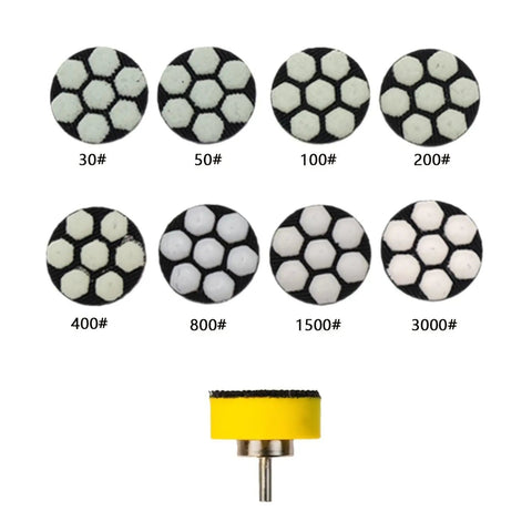 1 Inch Mini Diamond Polishing Pad Set, 9 Piece Wet Dry Polishing Kit With 30 To 3000 Grit, hexagonal surface design