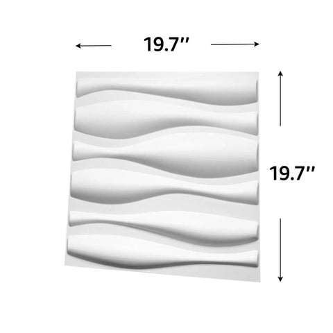 White 3D Wall Panels Dope Wave Design PVC Waterproof Paintable Durable Plastic Accent Wall Tiles, 19.7 inch square panel