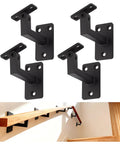 Four Pack Adjustable Handrail Brackets For Stairs Featuring 270 Degree Universal Swivel built from heavy carbon steel in black.