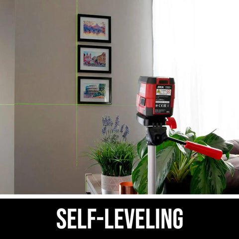 65 Ft Green Cross Line Laser Level With Self Leveling, USB Rechargeable Battery used in room for precise installations