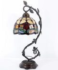 Red Tiffany Style Stained Glass Tulip Table Lamp With Bronze Metal Leaf Base, 21 Inch Tall Reading Desk Light For Small Spaces, Cozy Bedroom Or Home Office, UL Listed, Easy Install