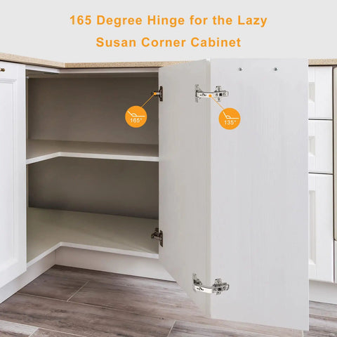 Open corner cabinet with 2 Pack 165 Degree Concealed Lazy Susan Hinge For Face Frame Cabinets With Clip On Plate, Soft Close