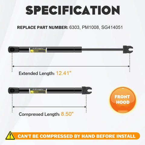 Front Hood Lift Supports And Struts For 2005 To 2012 Chrysler 300, 2005 To 2010 Charger And Magnum, 2008 To 2012 Challenger specifications