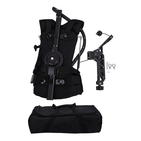 Camera Stabilization Vest For Portable 3-Axis Gimbals With High Load Capacity, Aluminum Alloy Rig, shown with carry bag