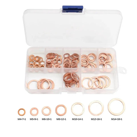 Sweet Heavy Duty Flat Copper Washers Gaskets Bolt Nut Assortment Kit For Hot Rods Cars Trucks 150 Pieces Sizes M5 To M22 open case