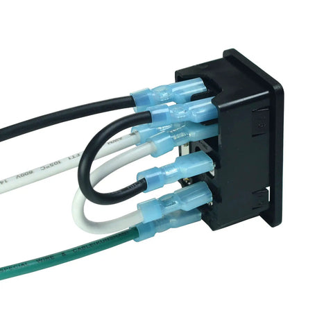 Close-up of 2 Pack Heavy Duty Large Current Inlet Male Power Socket 15A 250V With 7 Pin Black Housing and wires connected