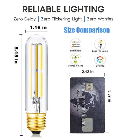 6W Dimmable LED Tubular Bulb 60W Equivalent Daylight 4000K Big Bright 600 Lumens Clear Glass Vintage Edison Style E26 Base