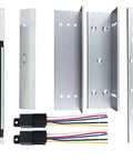 Outdoor Waterproof Magnetic Door Lock 12V 24V 600lbs Holding Force With Z And L Brackets For Access Control Gate Opener Fail Safe Electromagnetic Door Lock Heavy Duty in stainless steel, showing components like brackets and wires.
