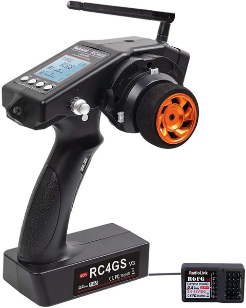 RC4GS V3 2.4G 4CH RC Transmitter And Receiver With R6FG Gyro Inside Pistol Grip Remote Controller for RC Cars Boats Tanks and Buggy