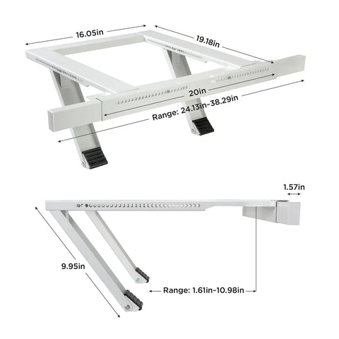 Heavy Duty Window AC Bracket No Tools Needed Easy Install Mount dimensions and adjustments shown in image
