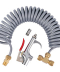 Heavy Duty Truck Air Blow Gun Kit With One Quarter Inch Eleven And A Half Foot Nylon Coil Hose Brass Fittings Lever Duster