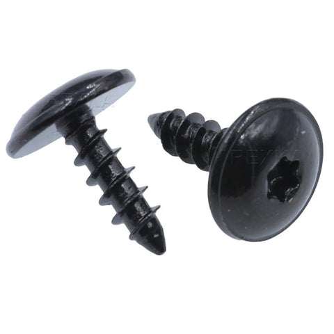Close-up of black 30 Piece T25 Self Tapping Torx Screws for Fender Liner Splash Shield and Bumper Cover, compatible with VW Audi Porsche