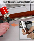 Person using Beefy Foam Gun Pro Heavy Duty PU Expanding Caulking Gun with metal body and ergonomic grip on window frame