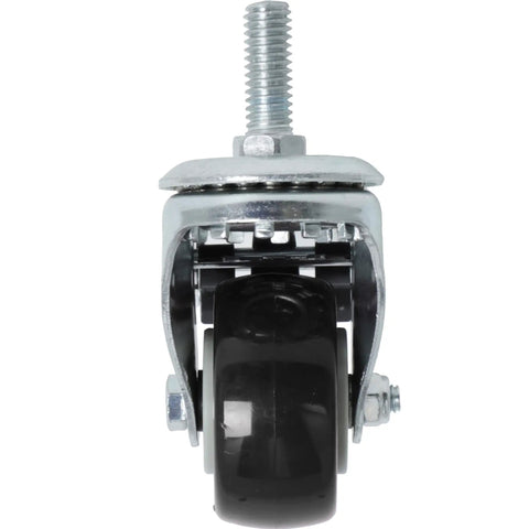 Heavy Duty 2 Inch Polyurethane Swivel Caster Wheels With Locking Brake Set Of 4 Black Threaded Stem Casters Five Sixteenths Inch Stem 1 Inch Long front view.
