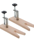 Two Sets Professional V Slot Bench Clamps For Woodworking And Metal Projects With Heavy Duty Installation Tools showing wooden body and metal clamps.