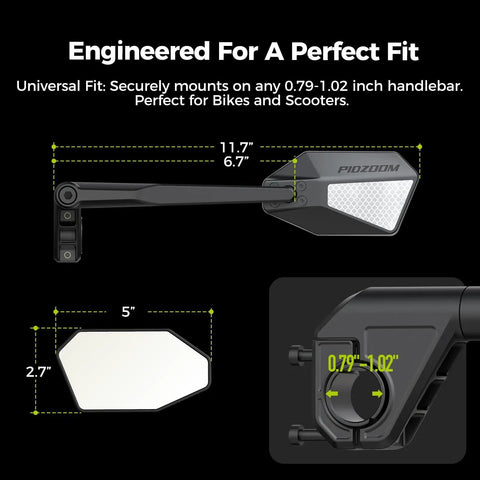 Dead Simple Folding Bike Mirror Built For Handlebars With Tough Metal Gears That Lock Tight over Rough Roads, 5 inch wide angle.