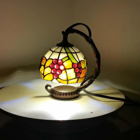 Grapes Tiffany Style Stained Glass Mini Table Lamp Night Light For Bedside And Living Room, 7 Inch Tall, Handcrafted Glass Craft