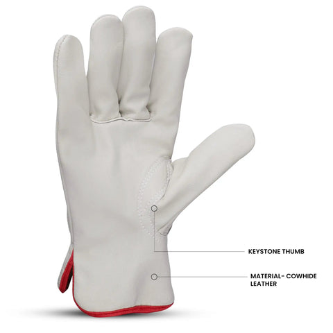 Badass 12 Pair Leather Work Gloves Built Like A Tank Deliver Heavy Duty Non Slip Grip For Grinding Construction Jobs Rugged Yard Labor And Warehouse Shifts Large Fit, showing cowhide leather material and keystone thumb design.