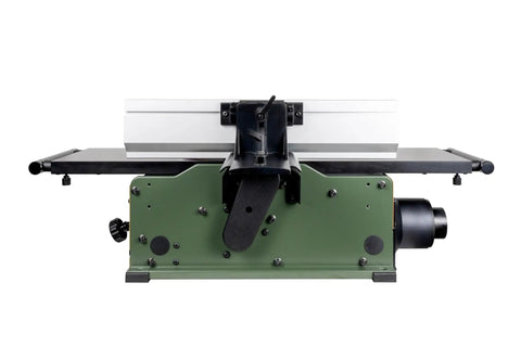 8 Inch Benchtop Jointer With Spiral Cutterhead And Teflon Coated Aluminum Tables features a sleek design and sturdy frame.