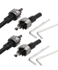 HSS Hole Saw Kit 19.2mm Diameter With 65mm Overall Length 13mm Cutting Depth displayed with 4 hole saws and 4 hex wrenches