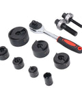 Ratchet Hole Punch Kit For Cutting Clean Burr Free Holes From Half Inch To Two Inch in metal plastic and aluminum, 8-piece set