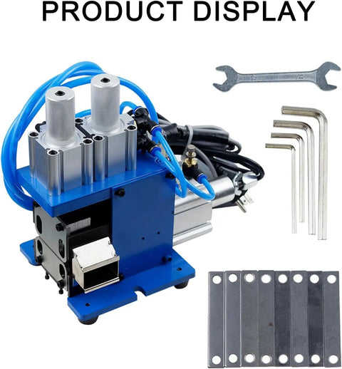 Industrial Grade Pneumatic Wire Stripper Machine 110V Automatic Electric Cable Peeler And Cutter Tool, showing dual cylinders and accessories.