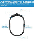 12 Pack Wide Shower Curtain Hooks, Rustproof Stainless Steel Heavy Duty Curtain Rings With Smooth Glide Rollers, product details